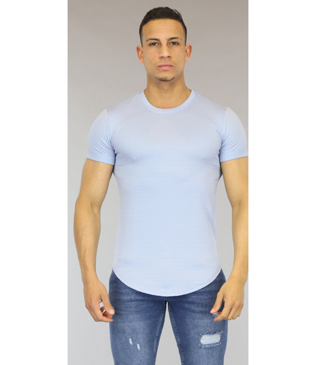 Lichtblauw Heren T-Shirt met Reliëf Opdruk