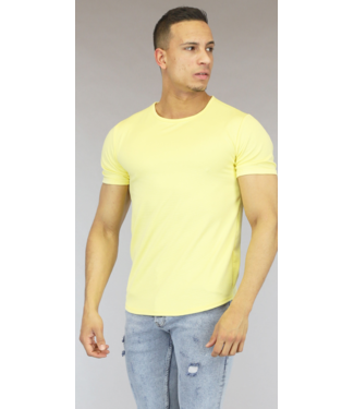 Geel Heren T-Shirt met Streep Reliëf