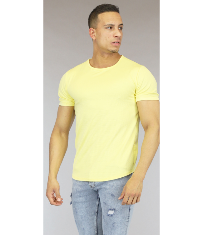Geel Heren T-Shirt met Streep Reliëf