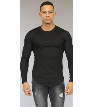 !OP=OP Zwart Longsleeve Heren Shirt met Visgraat Print