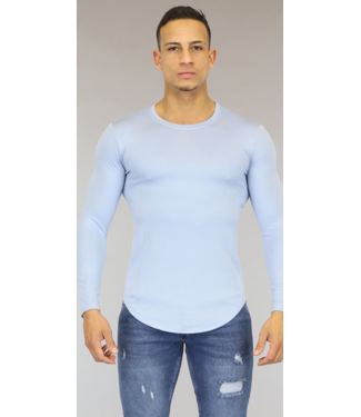 Lichtblauw Longsleeve Heren Shirt met Visgraat Print