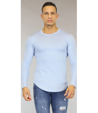 Lichtblauw Longsleeve Heren Shirt met Print Opdruk
