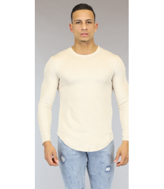 Beige Aansluitend Heren Shirt met Lange Mouwen
