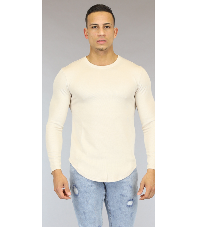 !OP=OP Beige Aansluitend Heren Shirt met Lange Mouwen