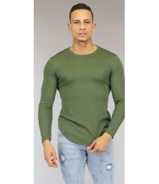 Groen Aansluitend Heren Shirt met Lange Mouwen