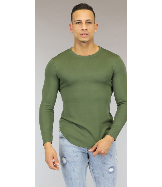 Groen Aansluitend Heren Shirt met Lange Mouwen
