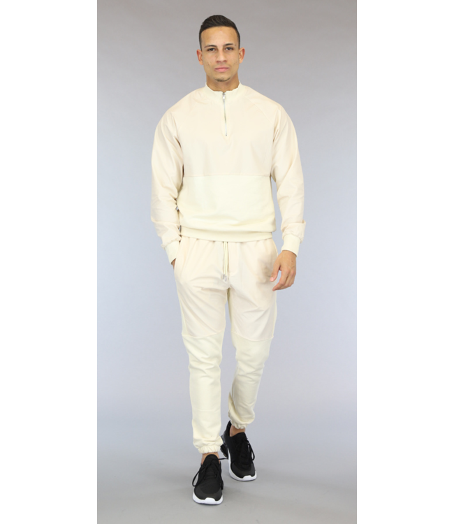 Beige Heren Trainingspak met Rits