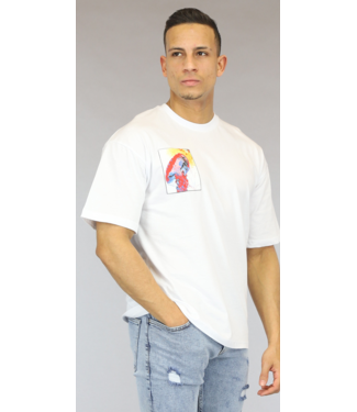 Wit Oversized Bedrukt Heren T-Shirt