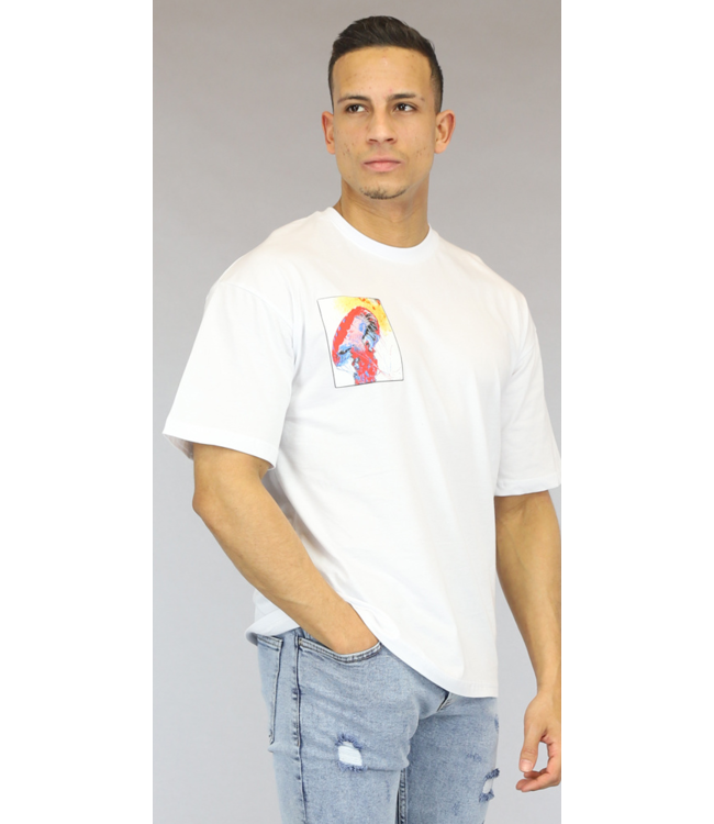Wit Oversized Bedrukt Heren T-Shirt