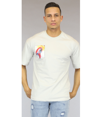 Lichtgrijs Oversized Bedrukt Heren T-Shirt