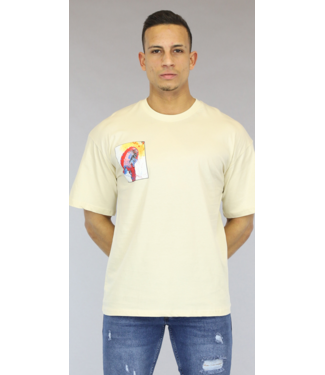 Beige Oversized Bedrukt Heren T-Shirt