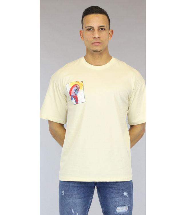 Beige Oversized Bedrukt Heren T-Shirt