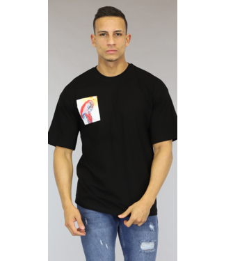 Zwart Oversized Bedrukt Heren T-Shirt