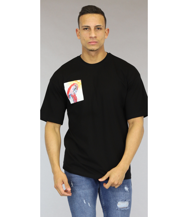 Zwart Oversized Bedrukt Heren T-Shirt
