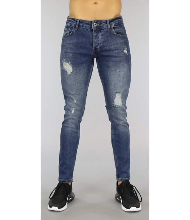 !OP=OP Blauwe Old Look Heren Jeans met Scheuren