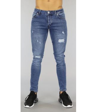 !OP=OP Basic Blauwe Heren Jeans met Scheuren