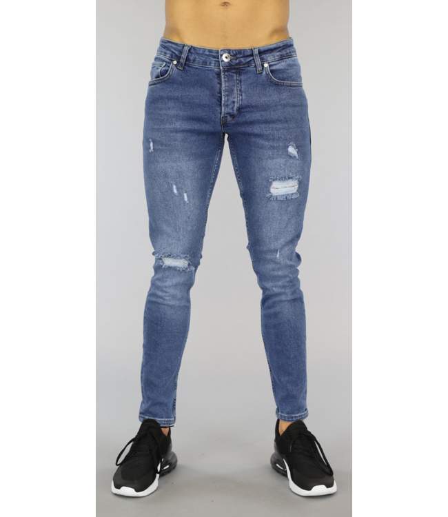 !OP=OP Basic Blauwe Heren Jeans met Scheuren