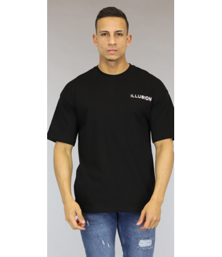 Zwart Oversized Illusion Heren T-Shirt