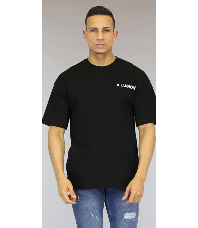 Zwart Oversized Illusion Heren T-Shirt
