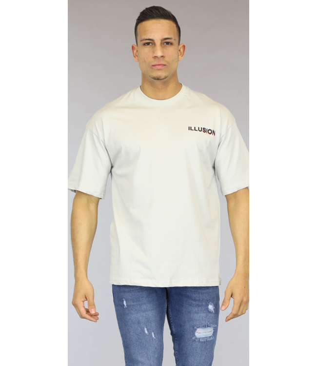Lichtgrijs Oversized Illusion Heren T-Shirt