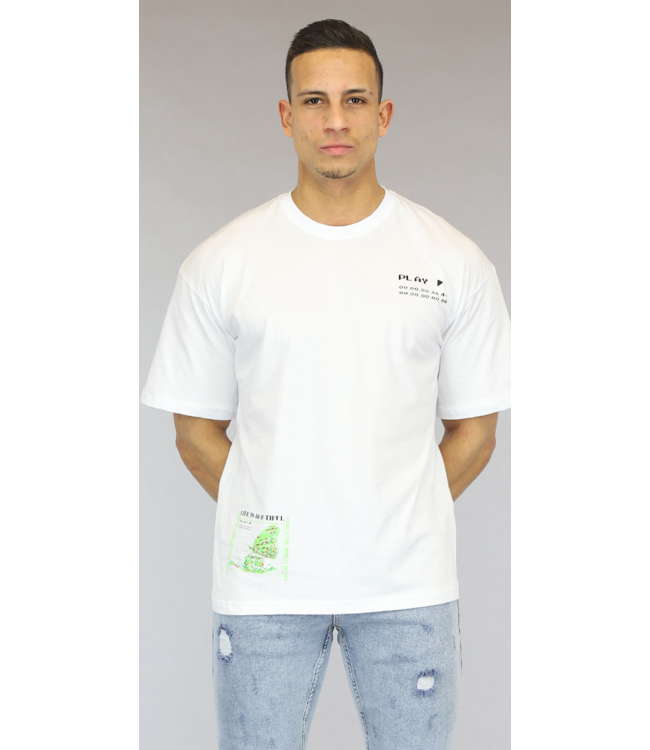Wit Heren T-Shirt met Groene Details