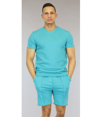 !OP=OP Turquoise Heren Short Set met Reliëf en Bies