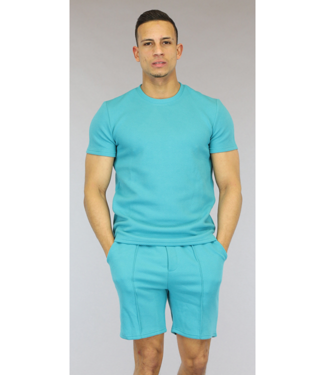 !OP=OP Turquoise Heren Short Set met Reliëf en Bies