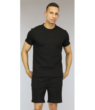 Zwarte Heren Short Set met Reliëf en Bies