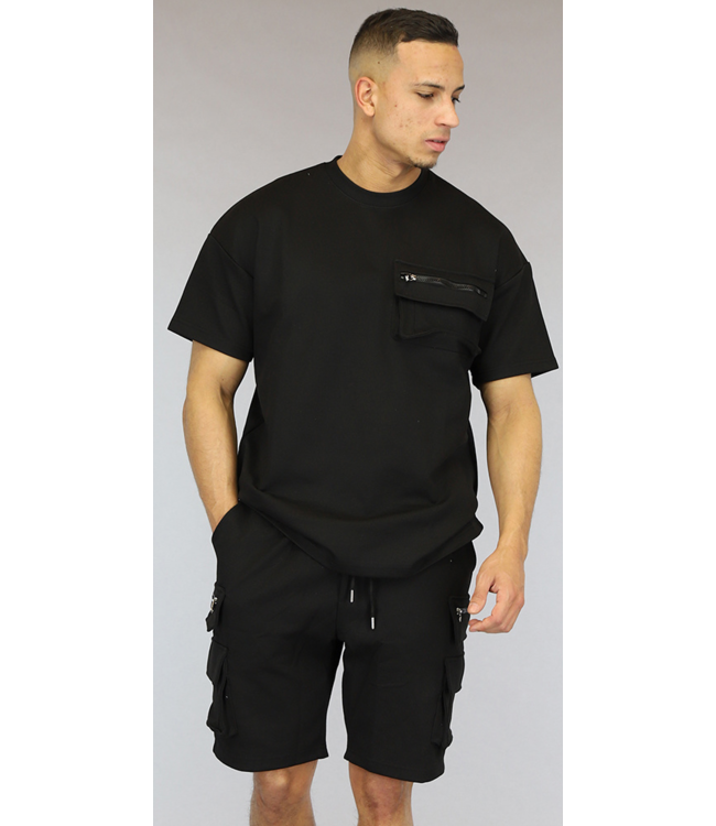 Zwarte Heren Short Set met Multi Zakken