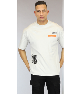 Lichtgrijs Oversized Heren T-Shirt met Teksten