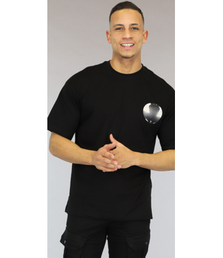 Zwart Heren T-Shirt met Rug Bedrukking
