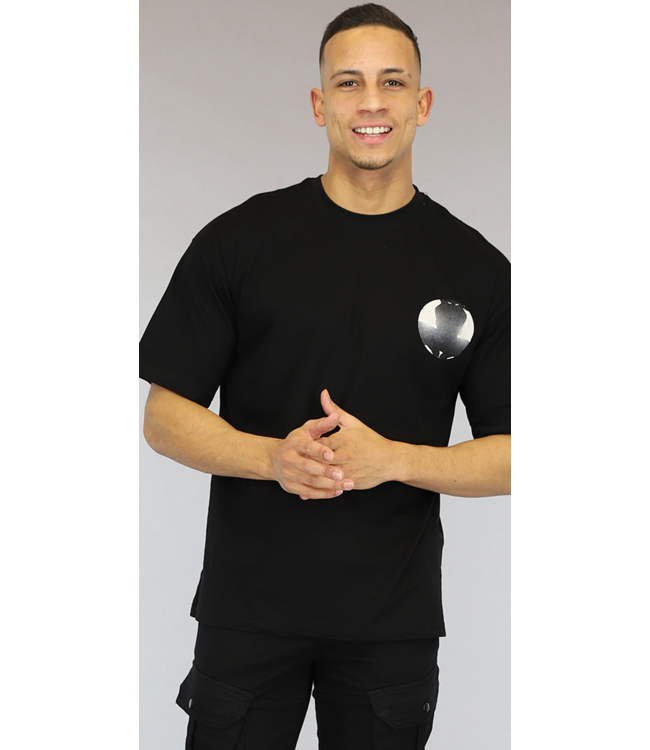 Zwart Heren T-Shirt met Rug Bedrukking