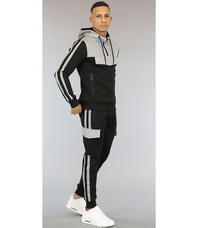 !OP=OP Zwart/Grijze Heren Tracksuit  met Buidel