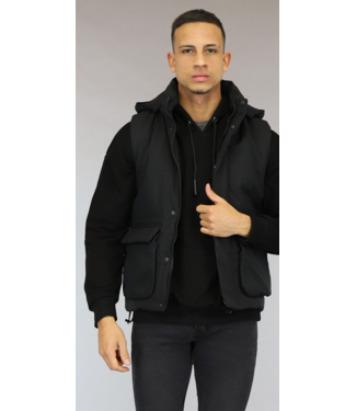 Zwarte Gewatteerde Heren Bodywarmer met Zakken