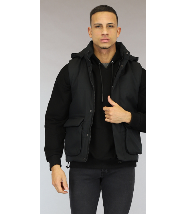 Zwarte Gewatteerde Heren Bodywarmer met Zakken
