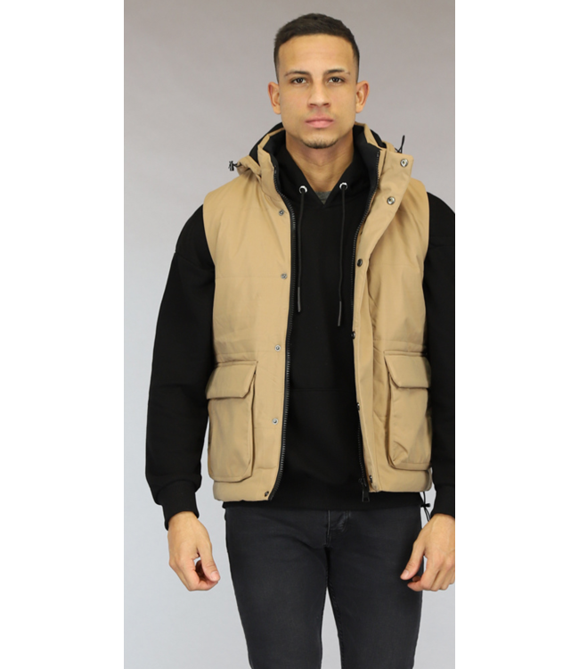 Camel Gewatteerde Heren Bodywarmer met Zakken