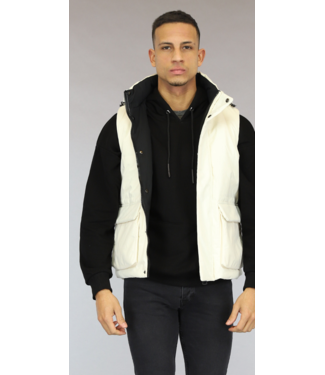 Ecru Gewatteerde Heren Bodywarmer met Zakken