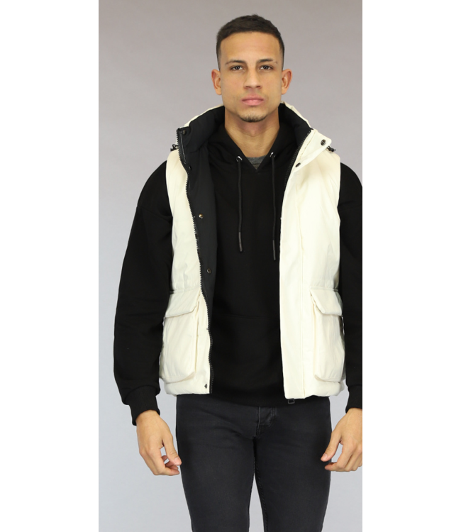 Ecru Gewatteerde Heren Bodywarmer met Zakken