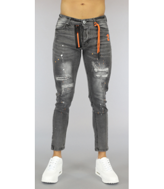 Grijze Heren Jeans met Sierrits en Verfspatten