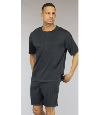 Donkerblauw Oversized Heren Ribbel Short Set