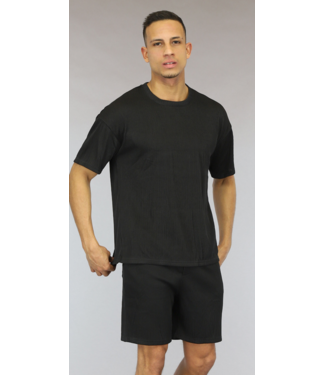 Zwart Oversized Heren Ribbel Short Set