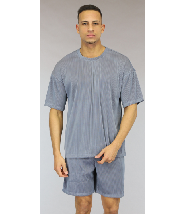 Lichtblauw Oversized Heren Ribbel Short Set