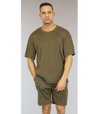 Bruin Oversized Heren Ribbel Short Set