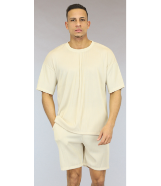 !OP=OP Beige Oversized Heren Ribbel Short Set