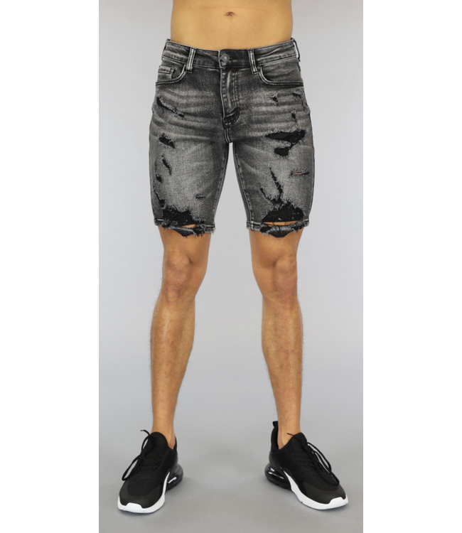 !SALE50 Acid Washed Heren Jeans Short met Scheuren