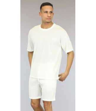 Wit Oversized Heren Ribbel Short Set