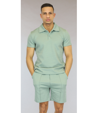 Mintgroene Heren Short Set met Ruitpatroon