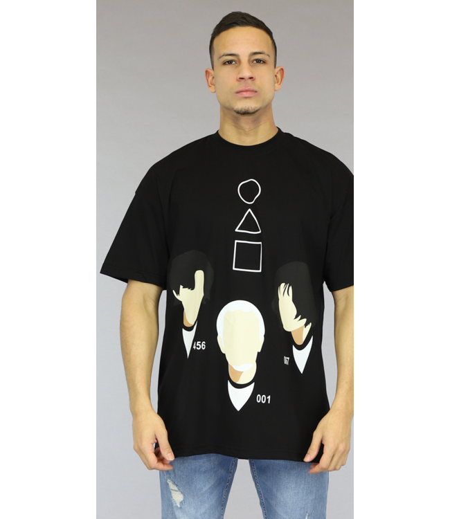Oversized Zwart Heren Squid Game T-Shirt
