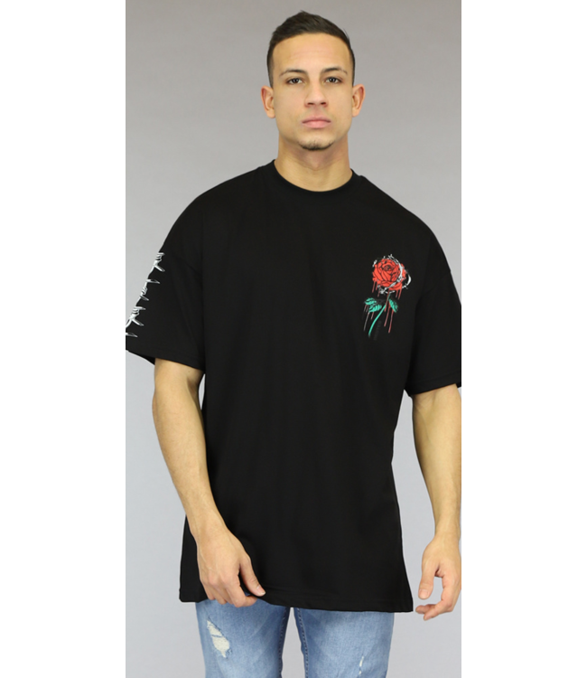 !OP=OP Oversized Zwart Roses Heren T-Shirt