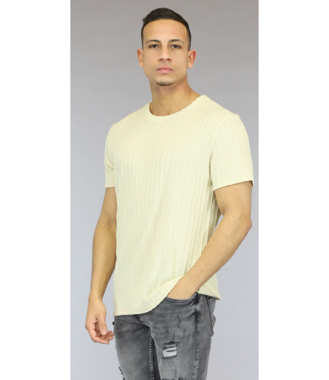 Beige Heren Shirt met Strepen